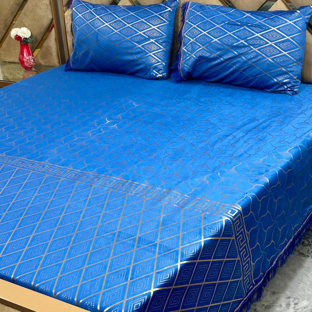 3PC Texture Velvet Bedsheet 😍 – Royal Blue