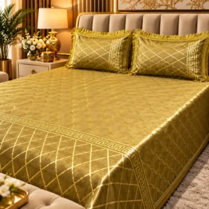 golden velvet bedsheet 3 piece king size set