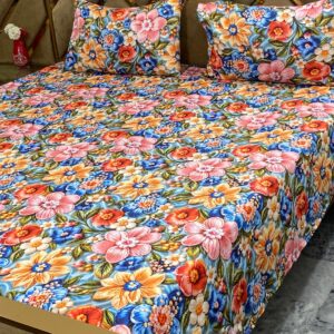 3D Digital Bedsheet Blue Daisy Burst king size set