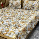 3D Digital Bedsheet Golden Ivory king size set