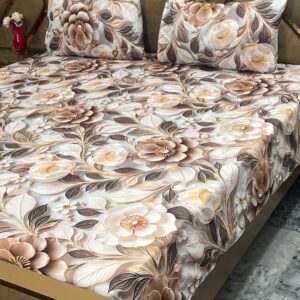 3D Digital Bedsheet Mocha Bloom king size set