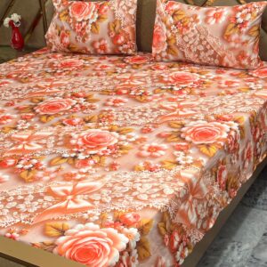 3D Digital Bedsheet Peach Lace king size set