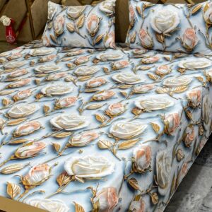 3D Digital Bedsheet Pearl Rose Blue king size set