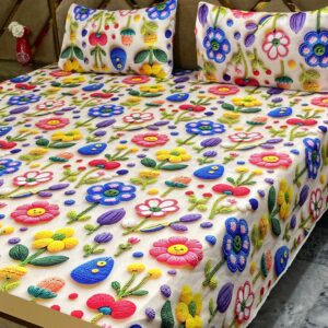 3D Digital Bedsheet Rainbow Bloom king size set