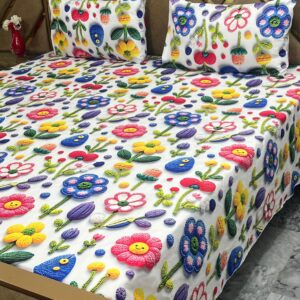 3D Digital Bedsheet White Meadow Bloom king size set