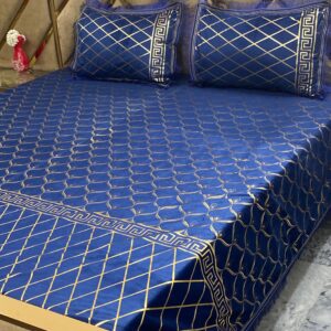3PC Texture Velvet Bedsheet 😍 – Navy Blue