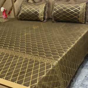 3PC Texture Velvet Bedsheet 😍 – Olive Green