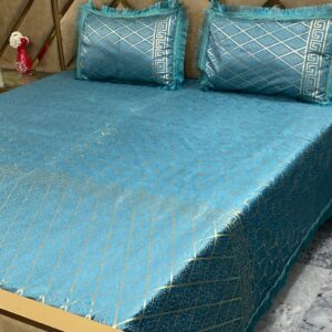 3PC Texture Velvet Bedsheet 😍 – Teal