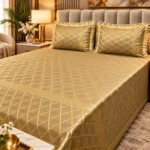 champagne gold velvet bed sheet 3 piece king size set