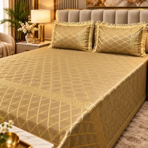 champagne gold velvet bed sheet 3 piece king size set