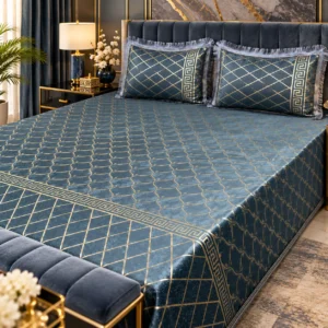 steel grey velvet bedsheet 3 piece king size set