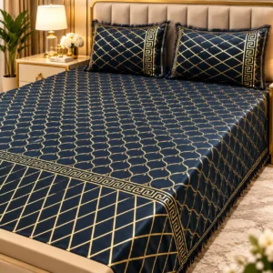 midnight gold velvet bed sheet 3 piece king size set