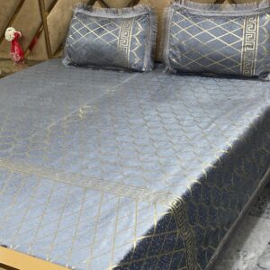 3PC Texture Velvet Bedsheet 😍 – Silver Grey