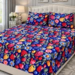 Midnight Garden 3D Bedsheet with two pillow covers on a white bed with a nailhead-trim headboard