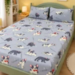 Puppy Parade Kids Bed Sheet, pure cotton kids bed sheet set with two pillow covers on a bed